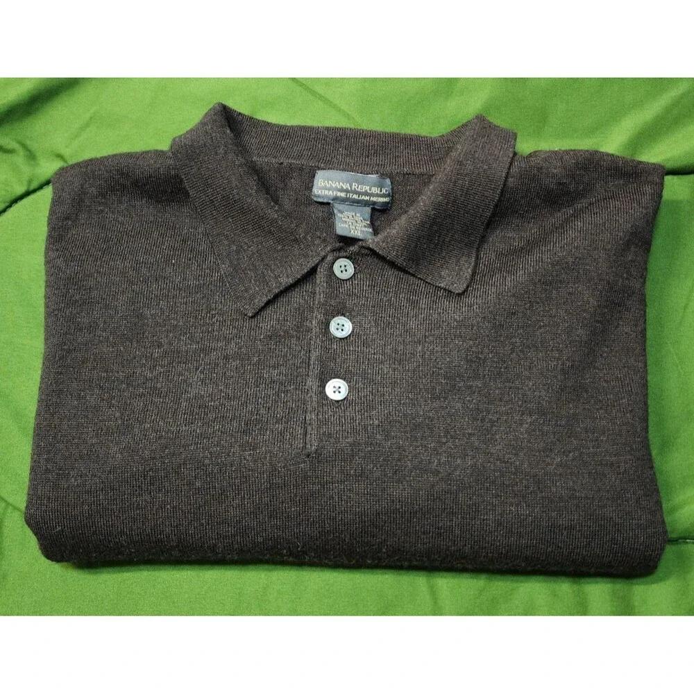 Banana Republic LS Extra Fine Italian Merino Wool Men's Sweater Brown Size XXL